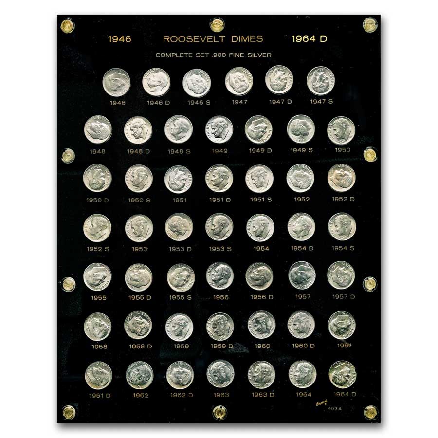 1946-1964 Roosevelt Dime Set BU (48 Coins, Capital Plastic)