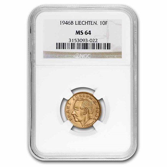 1946-B Liechtenstein Gold 10 Franken MS-64 NGC