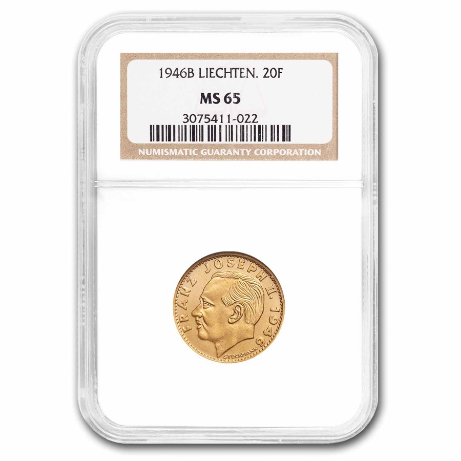 1946-B Liechtenstein Gold 20 Franken MS-65 NGC