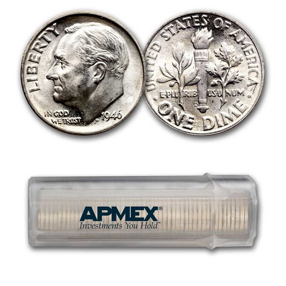 1946-D Roosevelt Dime 50-Coin Roll BU 1946-D Roosevelt Dime 50-Coin Roll BU