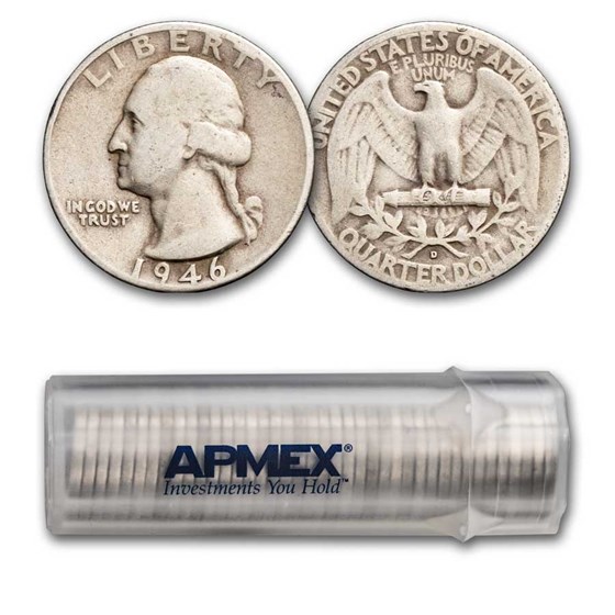 1946-D Washington Quarter 40-Coin Roll Avg Circ 1946-D Washington Quarter 40-Coin Roll Avg Circ