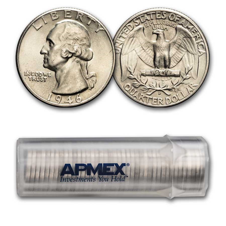 1946-D Washington Quarter 40-Coin Roll BU