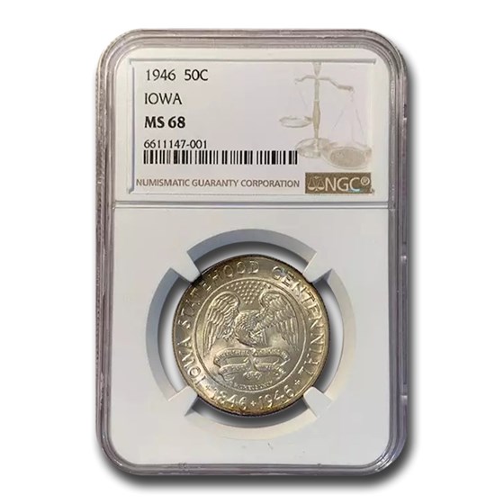 1946 Iowa Centennial Half Dollar Commem MS-68 NGC 1946 Iowa Centennial Half Dollar Commem MS-68 NGC