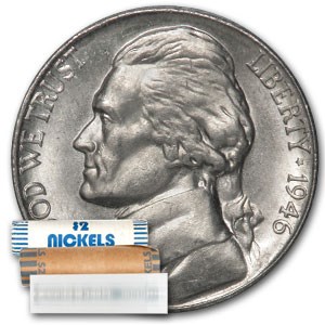 1946 Jefferson Nickel 40-Coin Roll BU