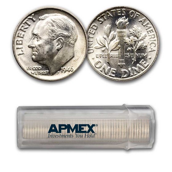 1946 Roosevelt Dime 50-Coin Roll BU 1946 Roosevelt Dime 50-Coin Roll BU