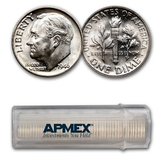 1946-S Roosevelt Dime 50-Coin Roll BU 1946-S Roosevelt Dime 50-Coin Roll BU