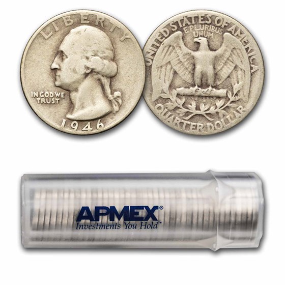 1946 Washington Quarter 40-Coin Roll Avg Circ 1946 Washington Quarter 40-Coin Roll Avg Circ