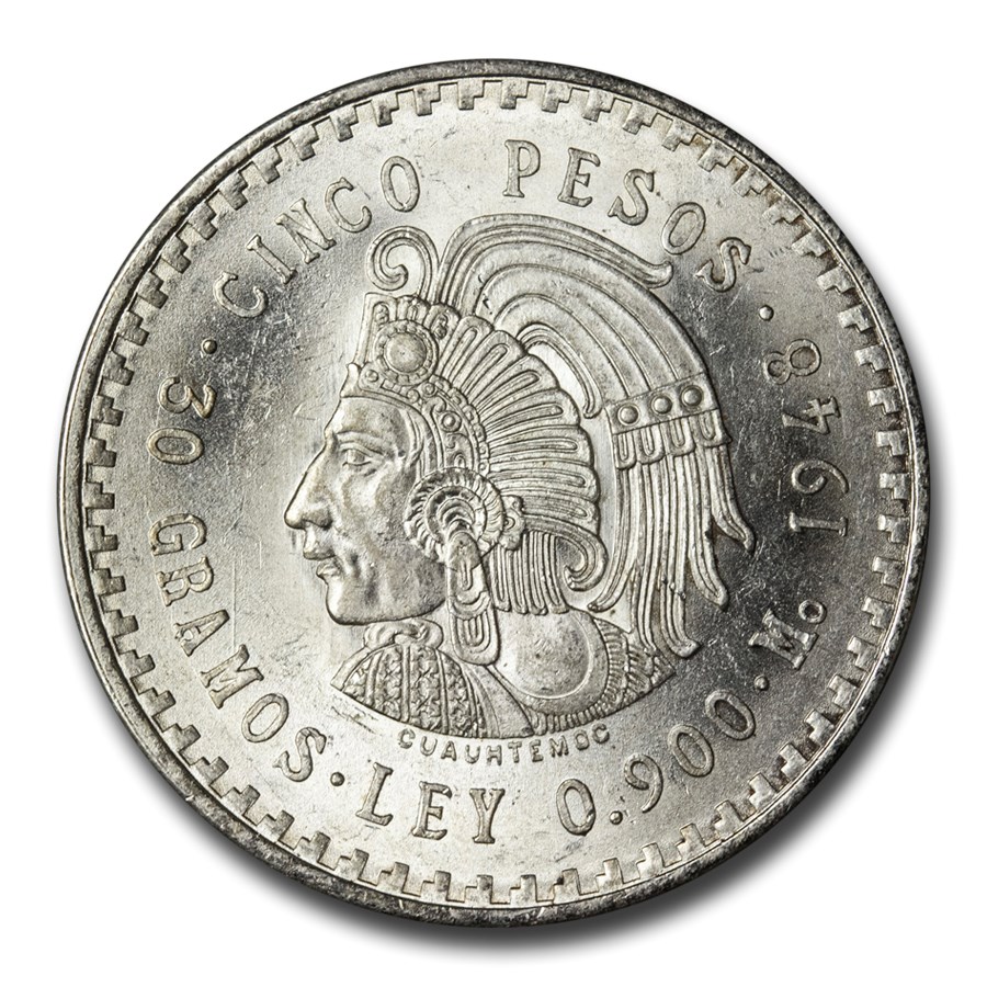 Buy 5 Pesos Silver Mexican Cuauhtemoc Coins BU | APMEX