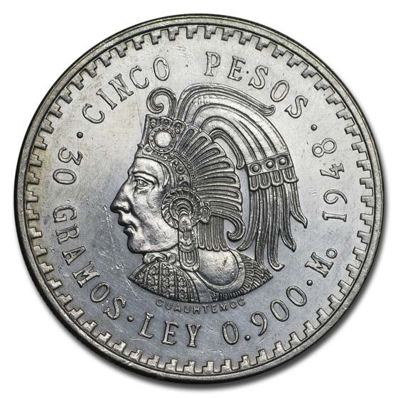 Buy 1947-1948 Mexico Silver 5 Pesos Cuauhtemoc Cull | APMEX