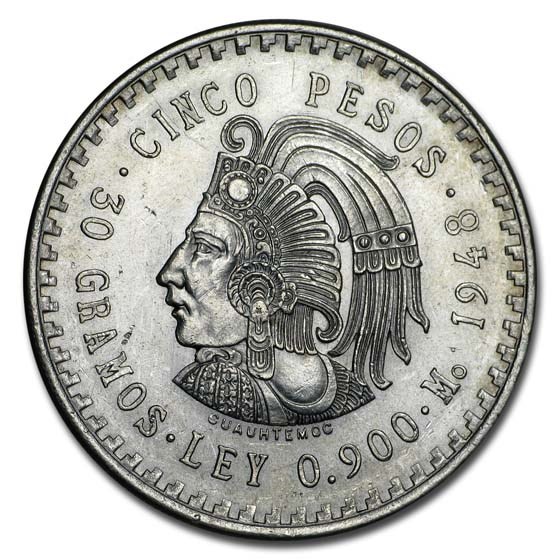 Buy 1947-1948 Mexico Silver 5 Pesos Cuauhtemoc Cull | APMEX