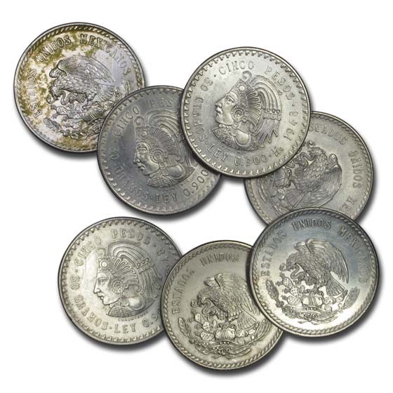 1947-1948 Mexico Silver 5 Pesos Cuauhtemoc Cull (ASW .8681 oz) 1947-1948 Mexico Silver 5 Pesos Cuauhtemoc Cull (ASW .8681 oz)