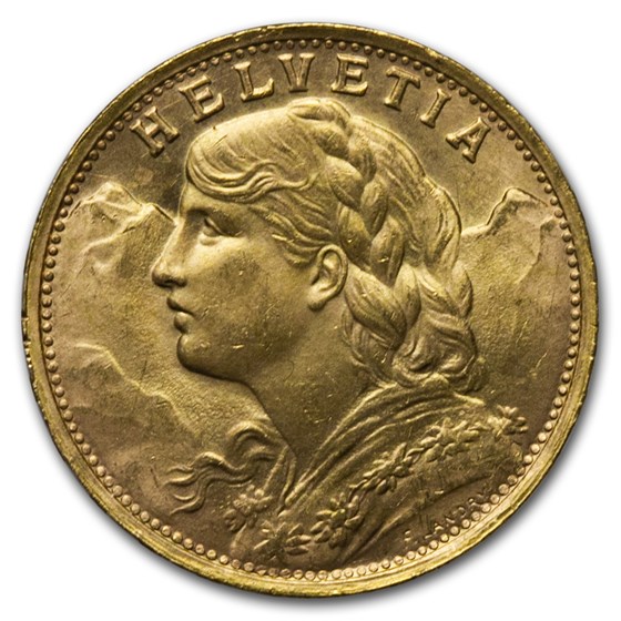 Buy 1947-B Swiss Gold 20 Francs Helvetia BU | APMEX