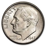 1947-D Roosevelt Dime 50-Coin Roll BU