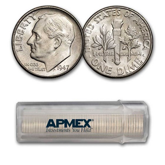 1947-D Roosevelt Dime 50-Coin Roll BU 1947-D Roosevelt Dime 50-Coin Roll BU