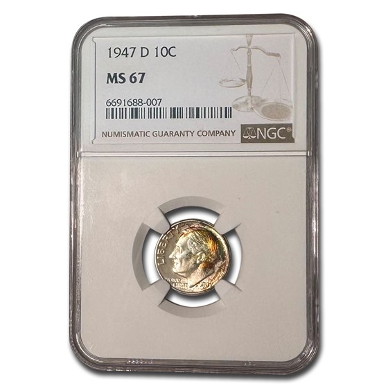 1947-D Roosevelt Dime MS-67 NGC (Beautiful Toning) 1947-D Roosevelt Dime MS-67 NGC (Beautiful Toning)