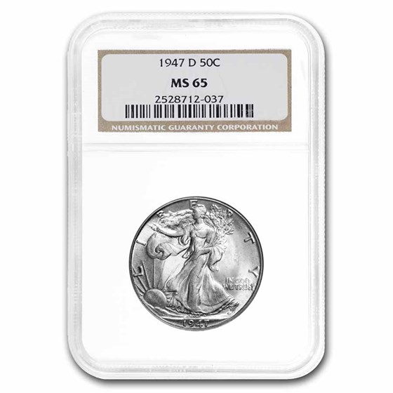 1947-D Walking Liberty Half Dollar Mint State-65 NGC 1947-D Walking Liberty Half Dollar Mint State-65 NGC
