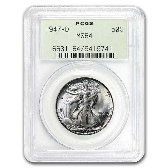 1947-D Walking Liberty Half Dollar MS-64 PCGS 1947-D Walking Liberty Half Dollar MS-64 PCGS