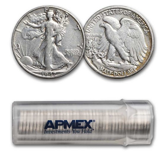 1947-D Walking Liberty Halves 20-Coin Roll Avg Circ 1947-D Walking Liberty Halves 20-Coin Roll Avg Circ