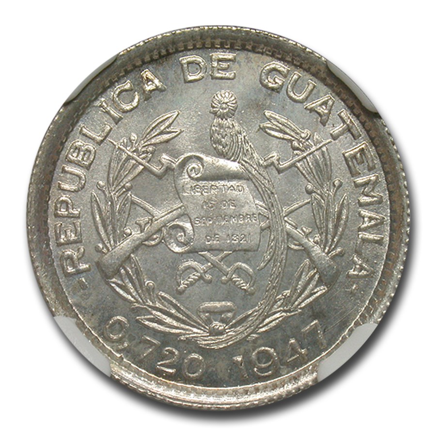 1947 Guatemala Silver 10 Centavos MS-67 NGC