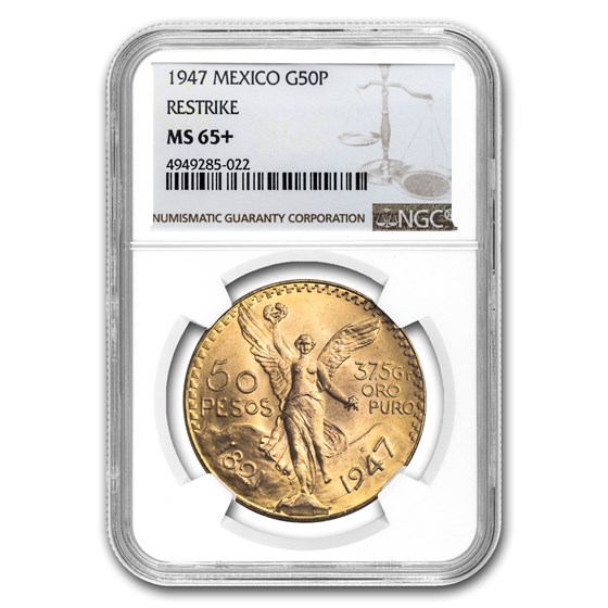 1947 Mexico Gold 50 Pesos MS-65+ NGC (Restrike) 1947 Mexico Gold 50 Pesos MS-65+ NGC (Restrike)