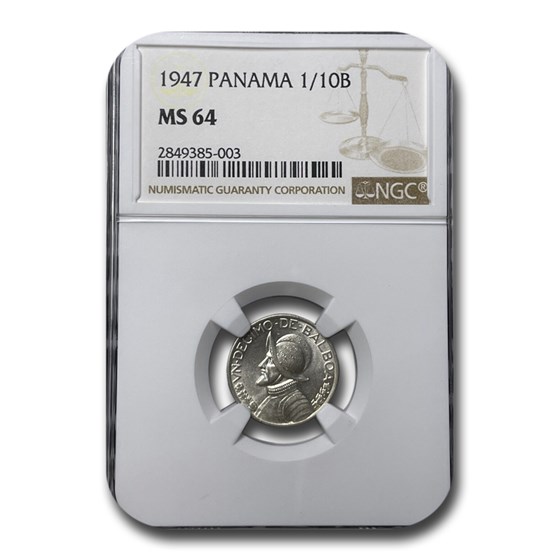 1947 Panama Silver 1/10 Balboa MS-64 NGC 1947 Panama Silver 1/10 Balboa MS-64 NGC