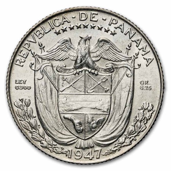 1947 Panama Silver 1/4 Balboa BU