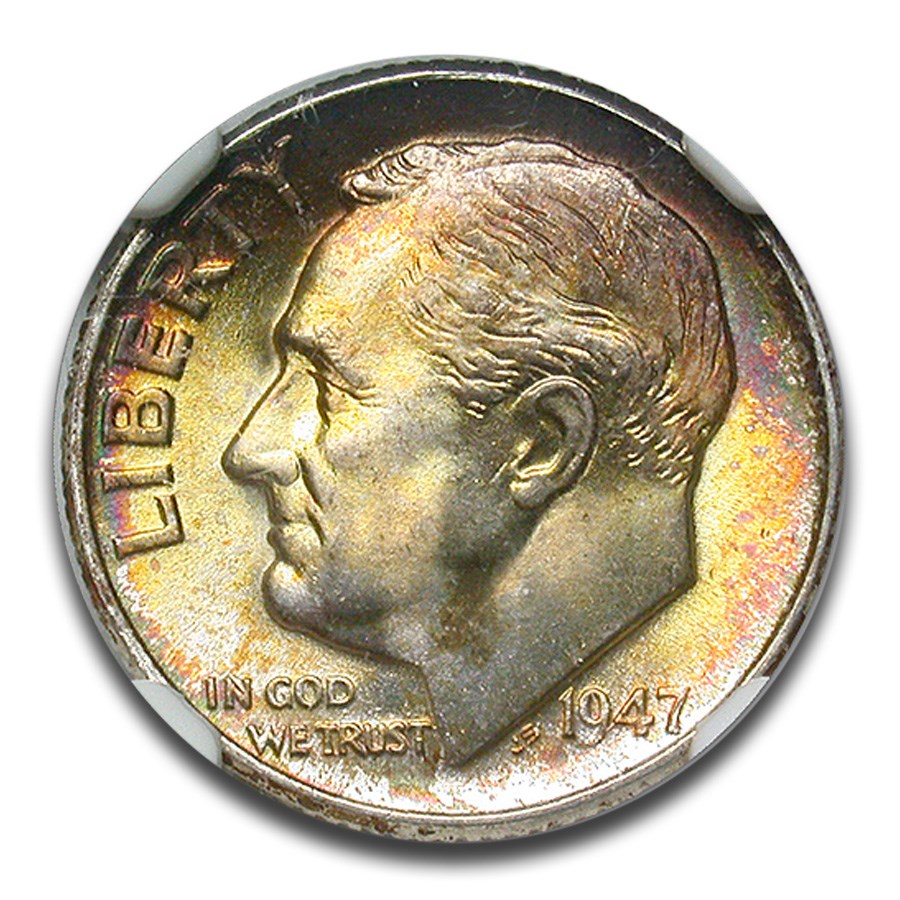 1947 Roosevelt Dime MS-68 NGC (Toned)