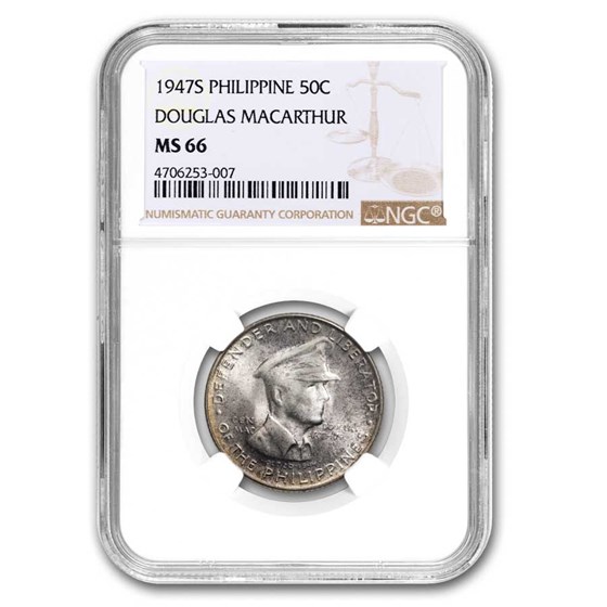 1947-S Philippines Silver 50 Centavos MS-66 NGC 1947-S Philippines Silver 50 Centavos MS-66 NGC