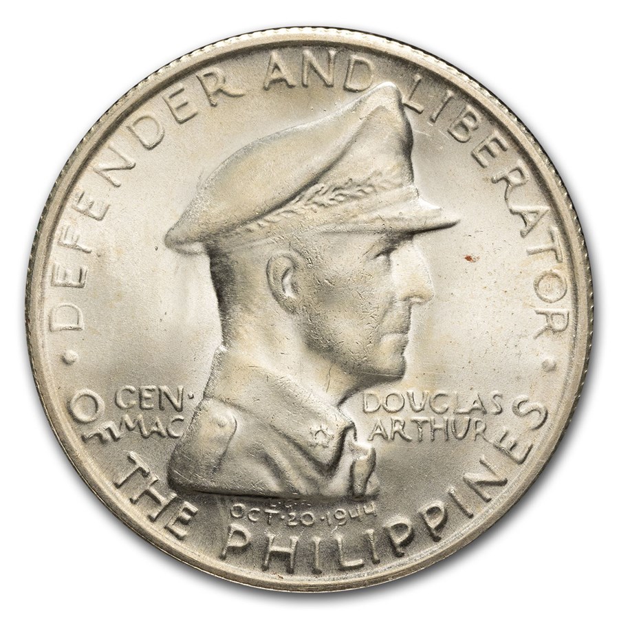 1947-S Philippines Silver Peso Gen Douglas MacArthur AU