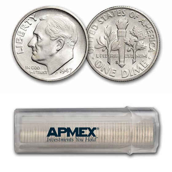 1947-S Roosevelt Dime 50-Coin Roll BU 1947-S Roosevelt Dime 50-Coin Roll BU