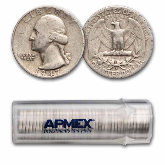 1947-S Washington Quarter 40-Coin Roll Avg Circ 1947-S Washington Quarter 40-Coin Roll Avg Circ