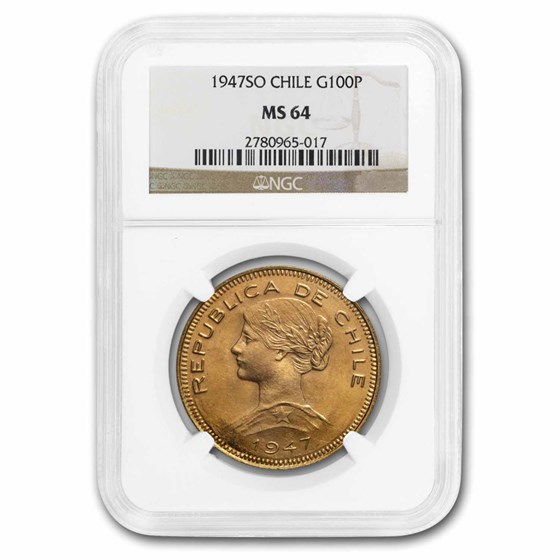 1947-So Chile Gold 100 Pesos MS-64 NGC 1947-So Chile Gold 100 Pesos MS-64 NGC