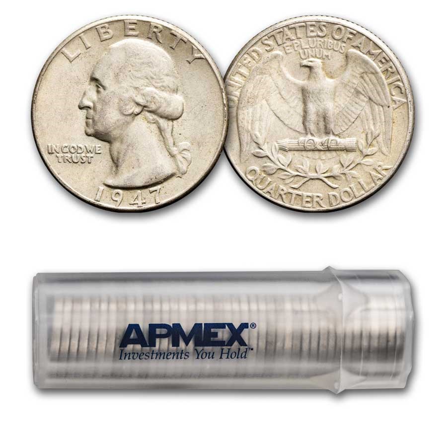 1947 Washington Quarter 40-Coin Roll Avg Circ
