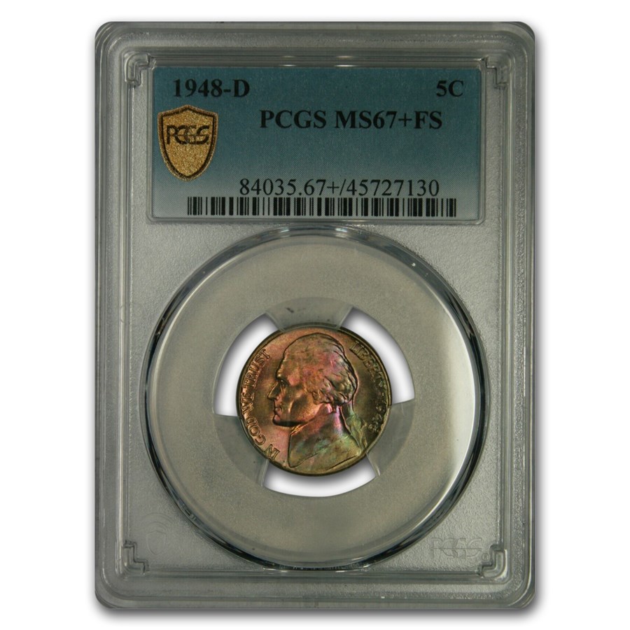 1948-D Jefferson Nickel MS-67+ PCGS (FS, Beautiful Toning)