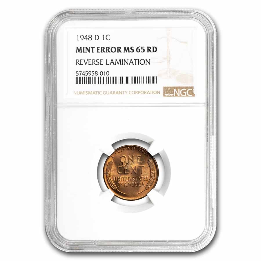 Buy 1948-D Lincoln Cent MS-65 NGC (Red, Reverse Lamination Error) | APMEX