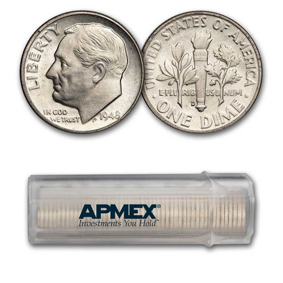 1948-D Roosevelt Dime 50-Coin Roll BU 1948-D Roosevelt Dime 50-Coin Roll BU