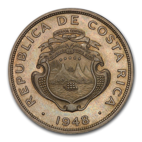 1948-(L) Costa Rica Copper-Nickel 2 Colones PR-65 PCGS 1948-(L) Costa Rica Copper-Nickel 2 Colones PR-65 PCGS