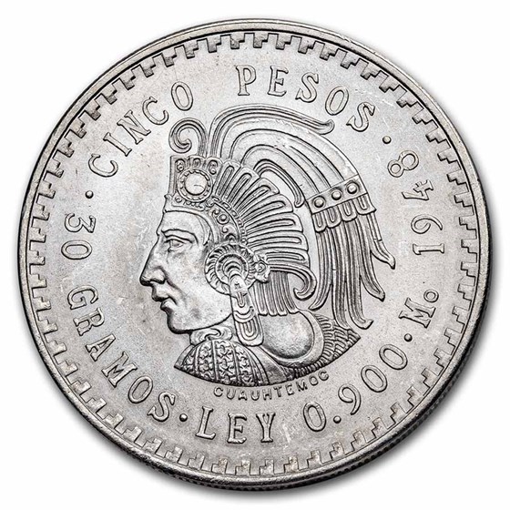 1948 Mexico Silver 5 Pesos Cuauhtemoc BU 1948 Mexico Silver 5 Pesos Cuauhtemoc BU