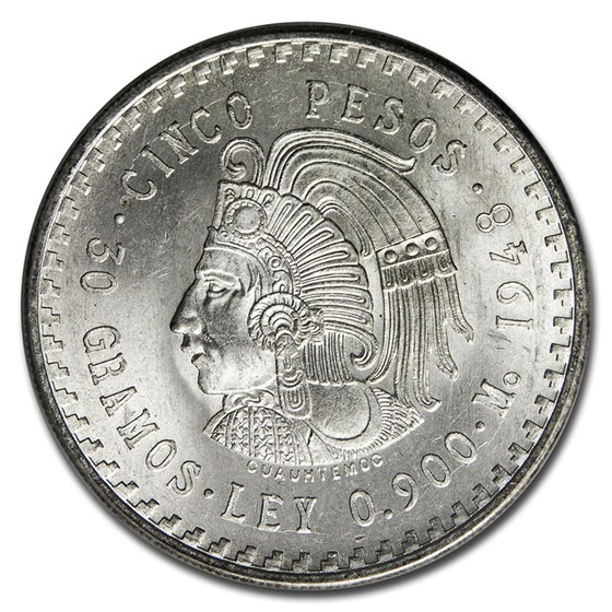 Buy 1948 Mexico Silver 5 Pesos Cuauhtemoc MS-66 PCGS | APMEX