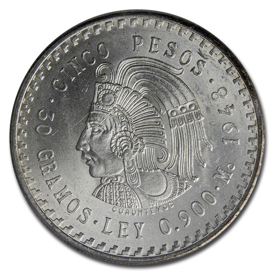 Buy 1948 Mexico Silver 5 Pesos Cuauhtemoc MS-67 PCGS | APMEX