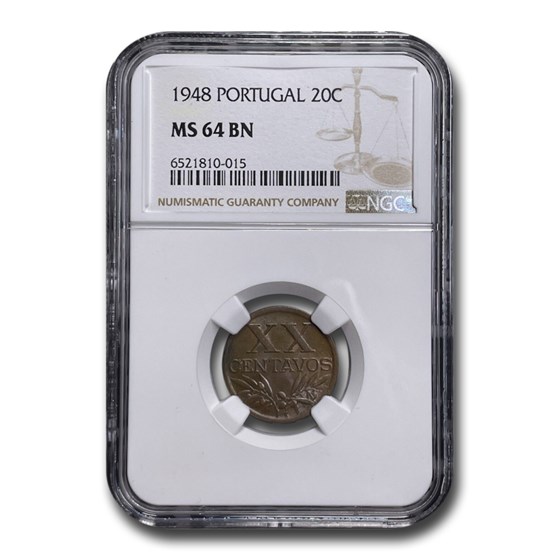 1948 Portugal 20 Centavos MS-64 NGC (Brown) 1948 Portugal 20 Centavos MS-64 NGC (Brown)