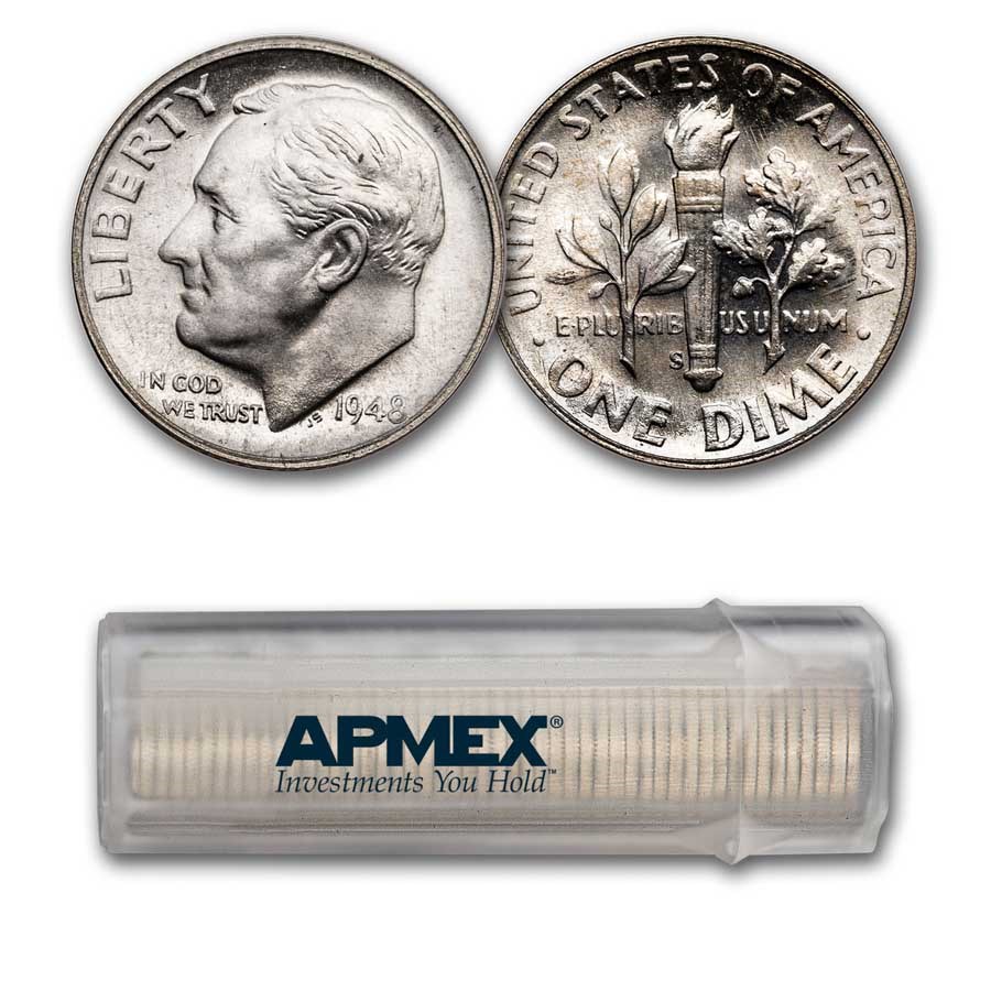 1948-S Roosevelt Dime 50-Coin Roll BU
