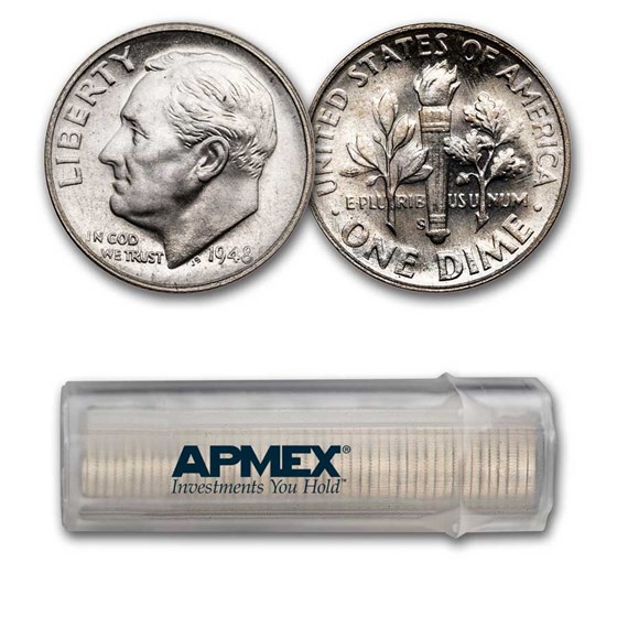 1948-S Roosevelt Dime 50-Coin Roll BU 1948-S Roosevelt Dime 50-Coin Roll BU