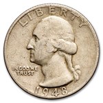 1948-S Washington Quarter 40-Coin Roll Avg Circ