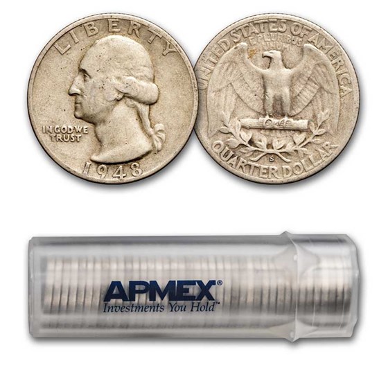 1948-S Washington Quarter 40-Coin Roll Avg Circ 1948-S Washington Quarter 40-Coin Roll Avg Circ