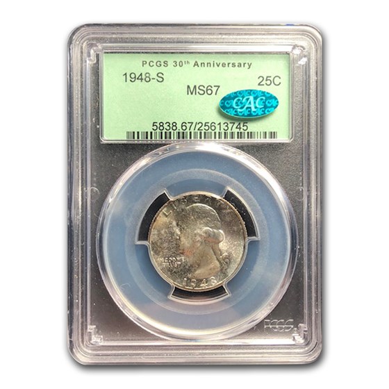 1948-S Washington Quarter MS-67 PCGS CAC 1948-S Washington Quarter MS-67 PCGS CAC