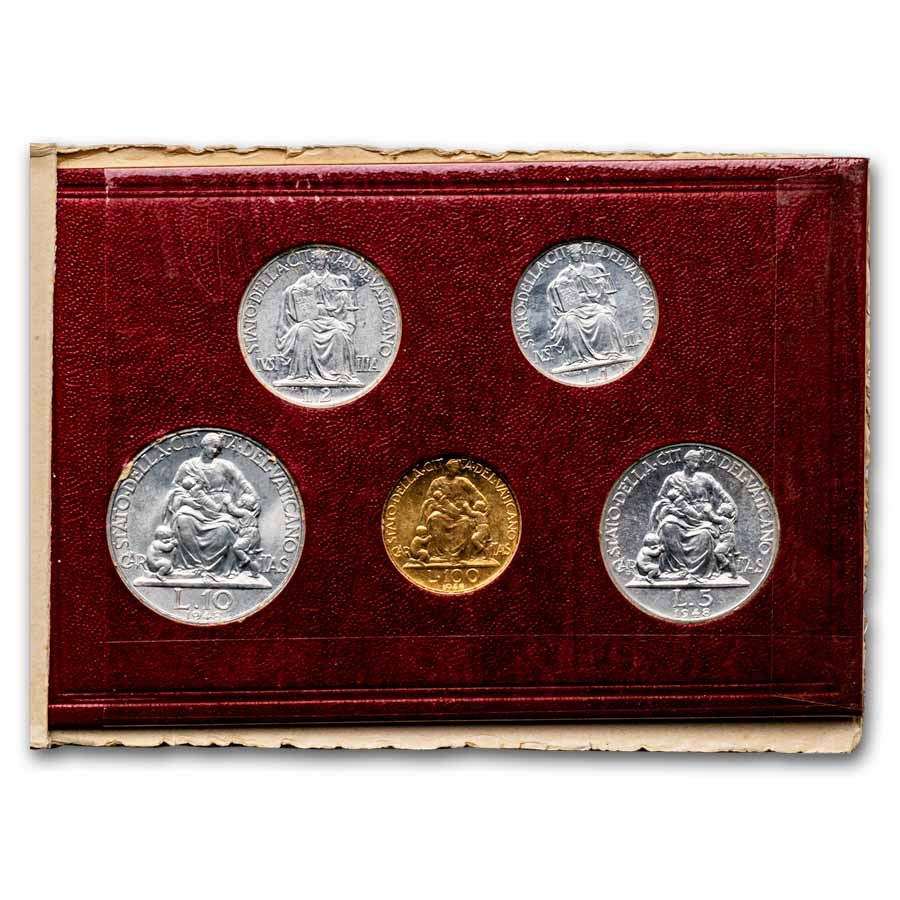 1948 Vatican City Pope Pius XII Gold 100 Lire 5-Coin Set BU