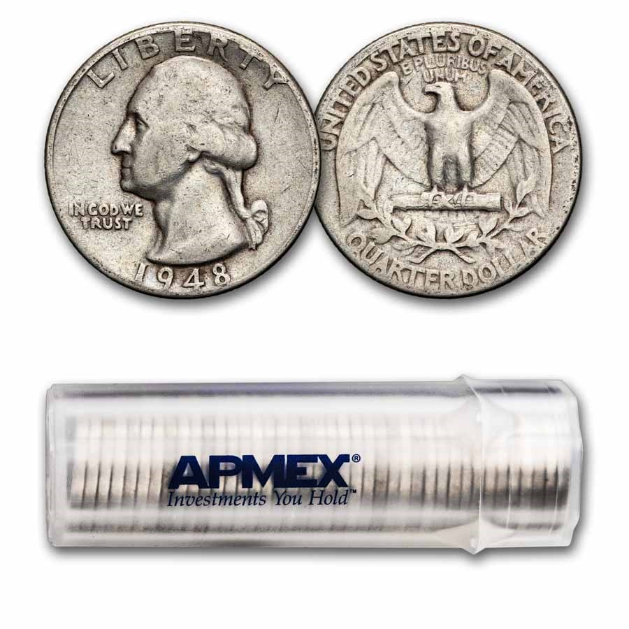 1948 Washington Quarter 40-Coin Roll Avg Circ