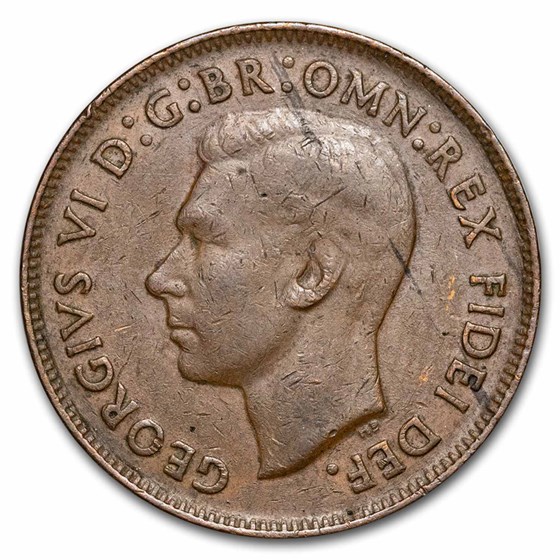 1949-1952 Australia Bronze 1/2 Penny George VI Avg Circ 1949-1952 Australia Bronze 1/2 Penny George VI Avg Circ