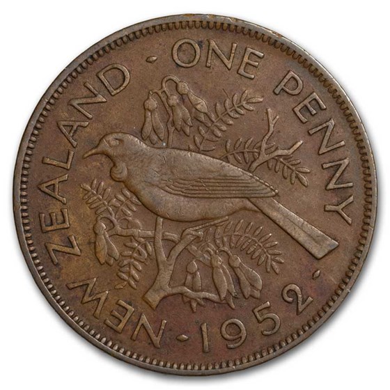1949-1952 New Zealand Bronze 1 Penny Tui Bird George VI Avg Circ 1949-1952 New Zealand Bronze 1 Penny Tui Bird George VI Avg Circ